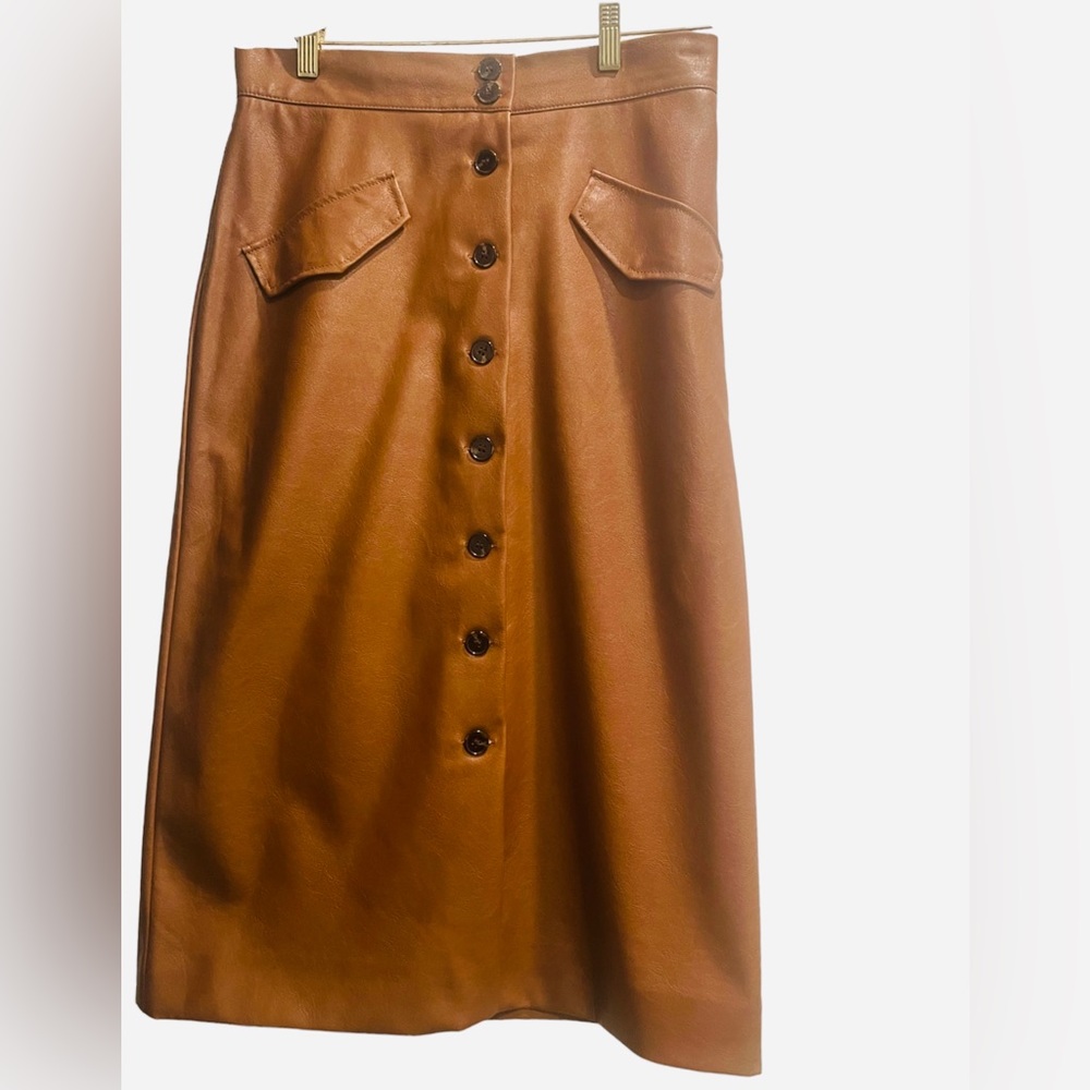 H&M faux leather skirt, brown, size 10